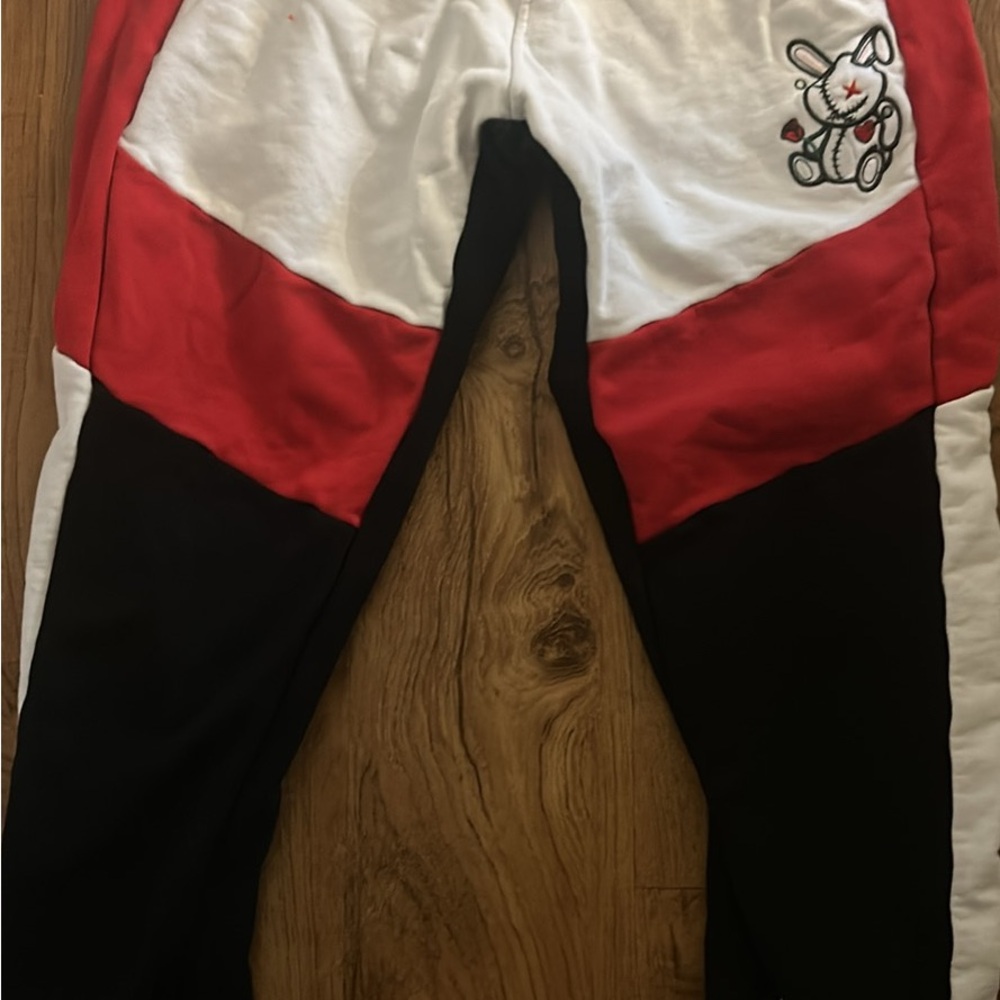 Stylish Red and Black Joggers with Bunny Design